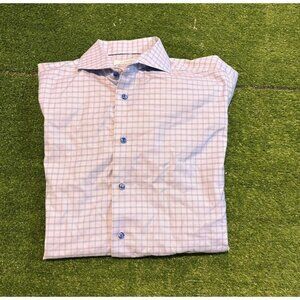 Eton shirt mens large 16.5/42 blue plaid long sleeve dress casual RK